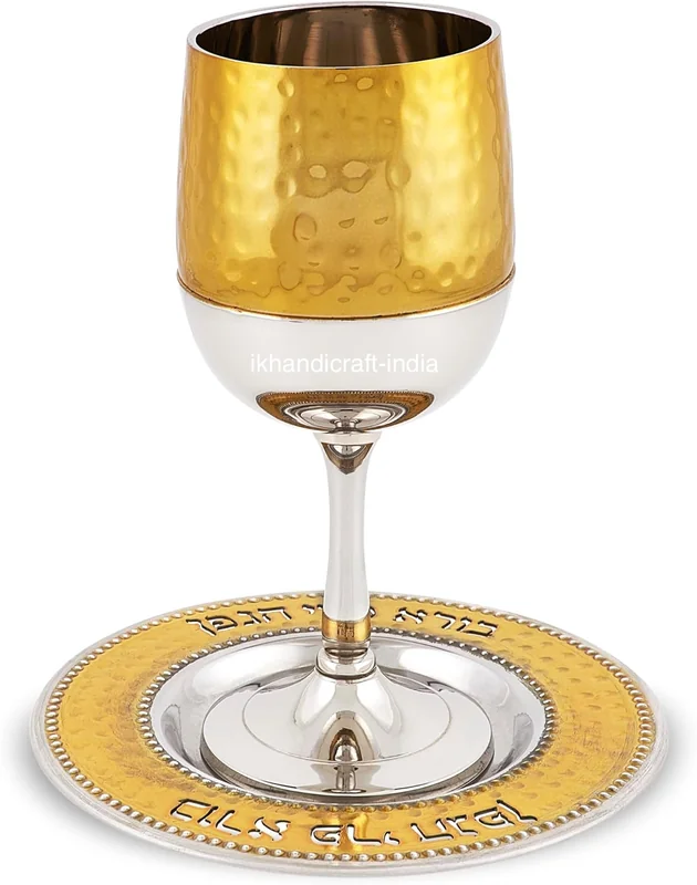 Checker Enamel Wine Goblet set with silver strips - Image 2