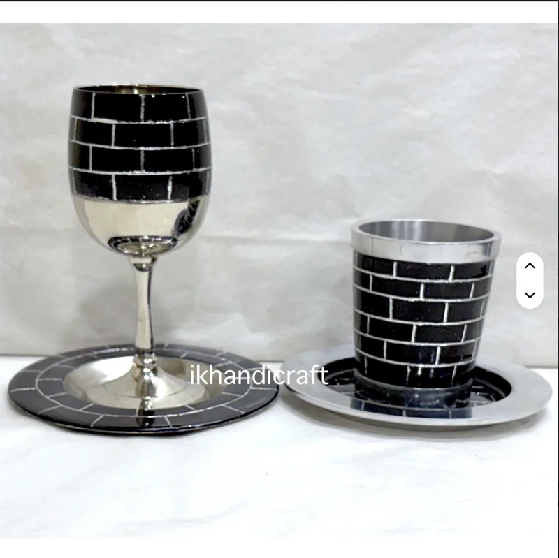 Checker Enamel Wine Goblet set with silver strips